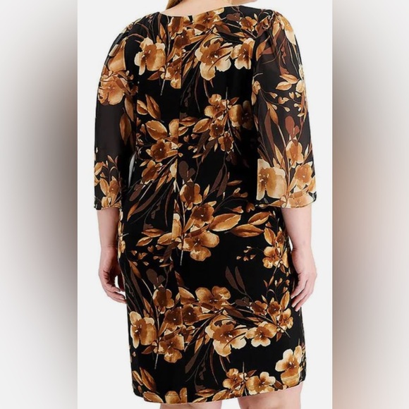 Women’s Formal Dress Plus Sz 22W Tulip Sleeves Sheath Connected Brown Black NWT - Picture 2 of 5